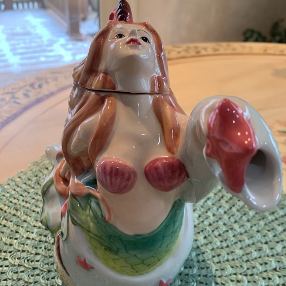 COPY - New Blue Sky Clayworks Ceramic Mermaid Teapot. 9” Tall - Picture 4 of 11